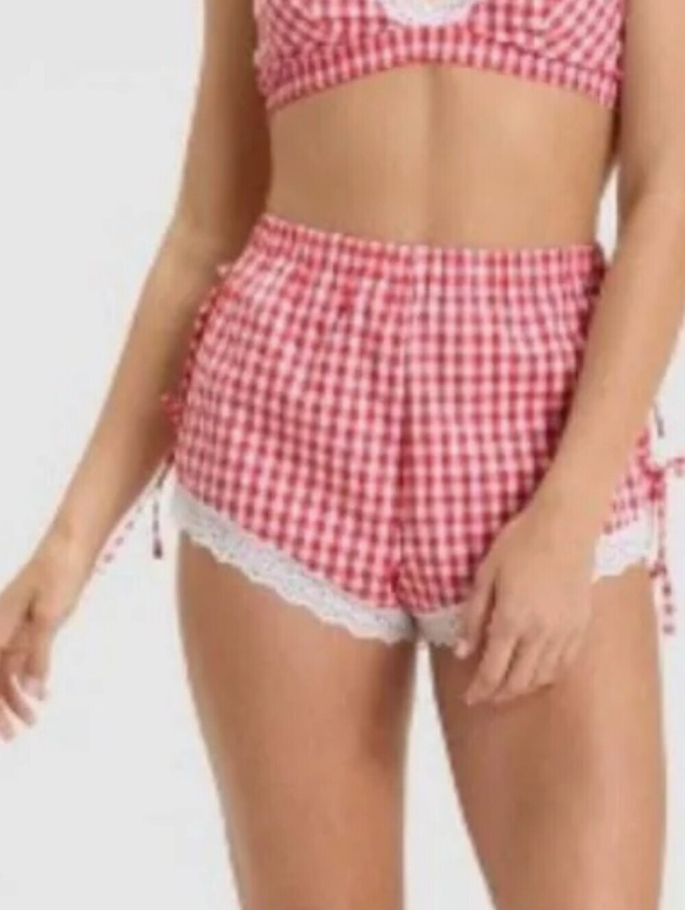 NWT Colsie Red Gingham Lace Trim Sleep Shorts Side Tie Coquette Size Small S